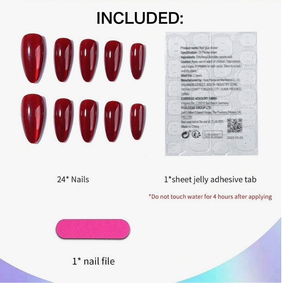 Any 4/$25! Reusable Long Red Cat Eye Press On Nails w/Application Instructions - Picture 4 of 6